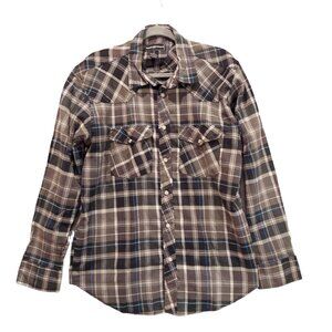 Casual Country Mens XL Gray Black Plaid Pearl Snap Cowboy Cut Long Sleeve Cotton